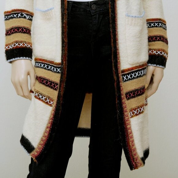 Janice Fair Isle Knit Striped Knee Length Cardigan Multicolors Women One Size - Picture 10 of 16